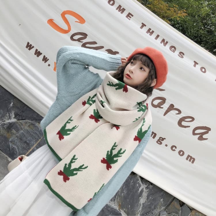 Autumn and Winter Christmas Pattern Knitted Warm All-Match Shawl Scarf(P12 Beige) - Immagine 1