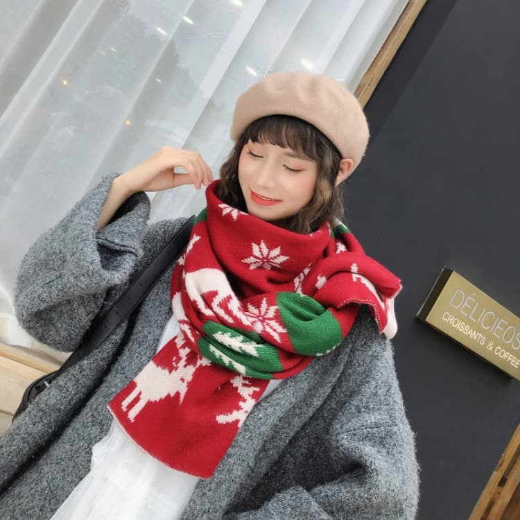 Autumn and Winter Christmas Pattern Knitted Warm All-Match Shawl Scarf(T01 Beige) - Immagine 1