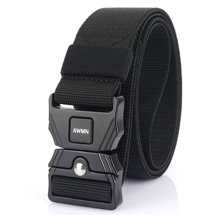 AWMN Cintura elastica con fibbia a scatto in lega per uomo, attività all'aperto, lunghezza: 125 cm (Nero) - Immagine 1
