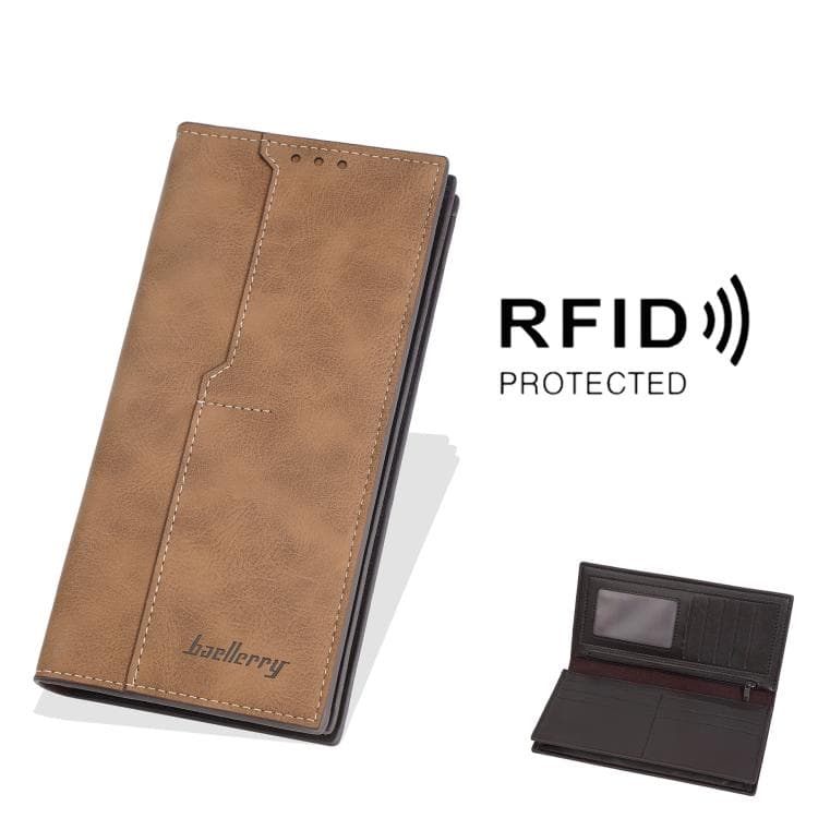 Baellerry C3160 Men Vintage RFID Blocking Leather Wallet Long Zip Around Bifold Card Holder(Brown) - Immagine 1
