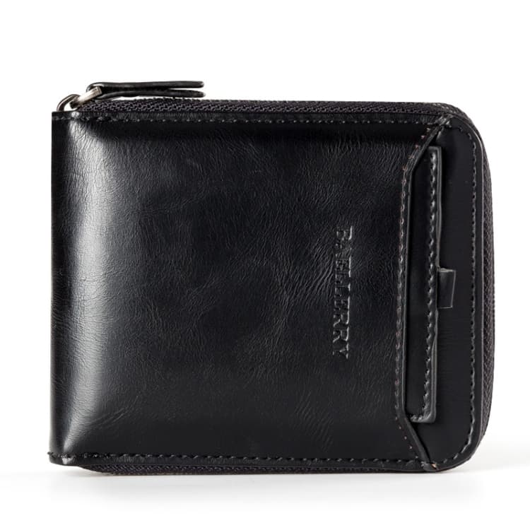 Baellerry D3124 Short PU Leather Wallet Zipper Retro Youth Small Wallet(Black Horizontal) - Immagine 1