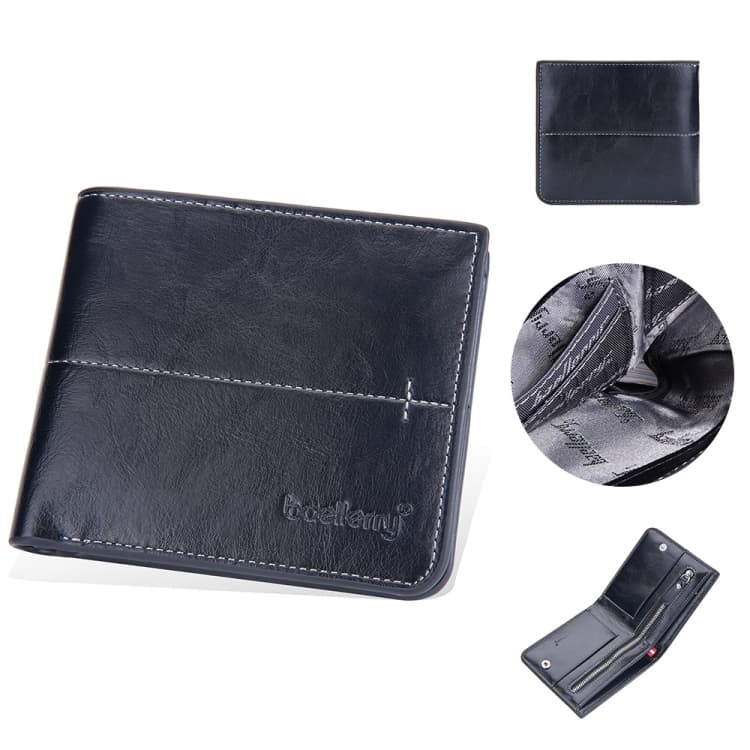 Baellerry Men Short Vintage Multi-Card Wallet Vertical Buckle Zip Wallet(Black Horizontal) - Immagine 1