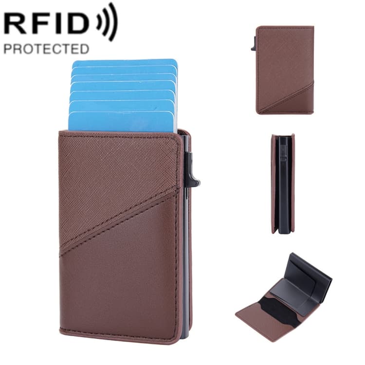 Baellerry RFID Anti-theft Aluminum Box Leather Wallet Side Push Contrasting Antimagnetic Card Holder(Coffee) - Immagine 1