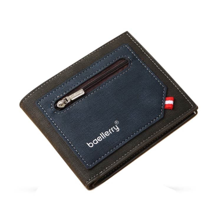 Baellerry Synthetic Leather Men Short Wallet Large Capacity Multi-Card Slot Zipper Wallet(Black) - Immagine 1