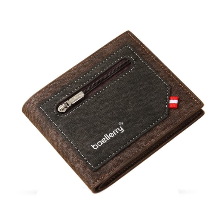 Baellerry Synthetic Leather Men Short Wallet Large Capacity Multi-Card Slot Zipper Wallet(Coffee) - Immagine 1