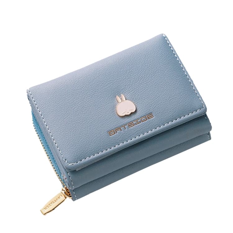 BATSIOE Square Ladies Wallet Tri-Fold Multi-Function Card Holder Zipper Cartoon Coin Purse(Light Blue) - Immagine 1