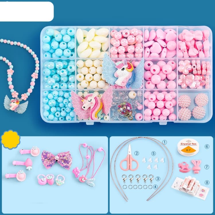 Beaded Educational Toys DIY Jewelry Material Set For Children 15 Grids Ice Pink World+M Package - Immagine 1