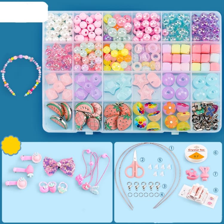Beaded Educational Toys DIY Jewelry Material Set For Children 24 Grids Watermelon Fruit Language+M Package - Immagine 1