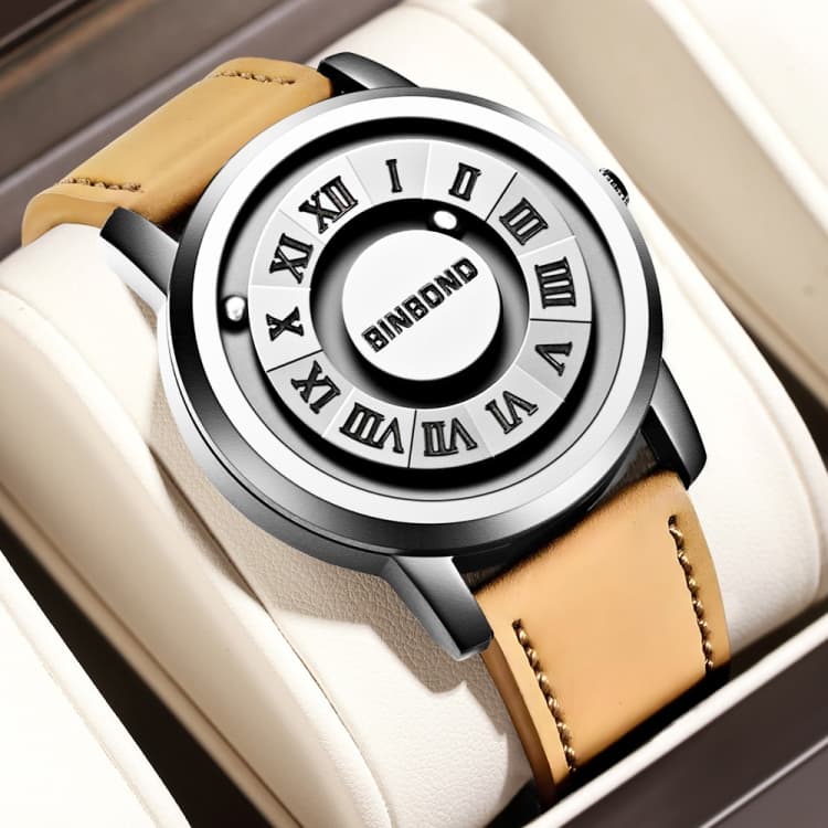 BINBOND B234 Orologio Magnetico Sospeso Impermeabile 30m, Colore: Pelle Gialla-Acciaio Bianco-Acciaio Bianco - Immagine 1