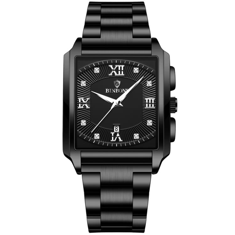 BINBOND B4143 Orologio da uomo rettangolare impermeabile al quarzo (Acciaio nero-bianco) - Immagine 1