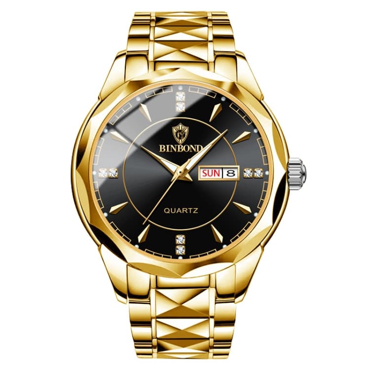BINBOND B5552 Orologio da polso al quarzo multifunzionale luminoso (Tutto-oro-Nero) - Immagine 1
