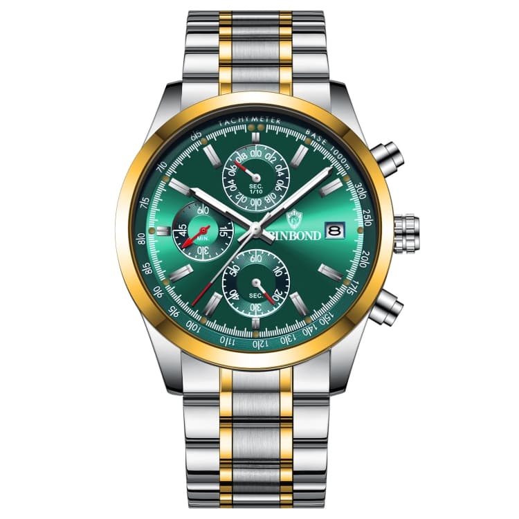 BINBOND B6022 Orologio al quarzo multifunzionale impermeabile 30m luminoso, Colore: Inter-Oro-Verde - Immagine 1