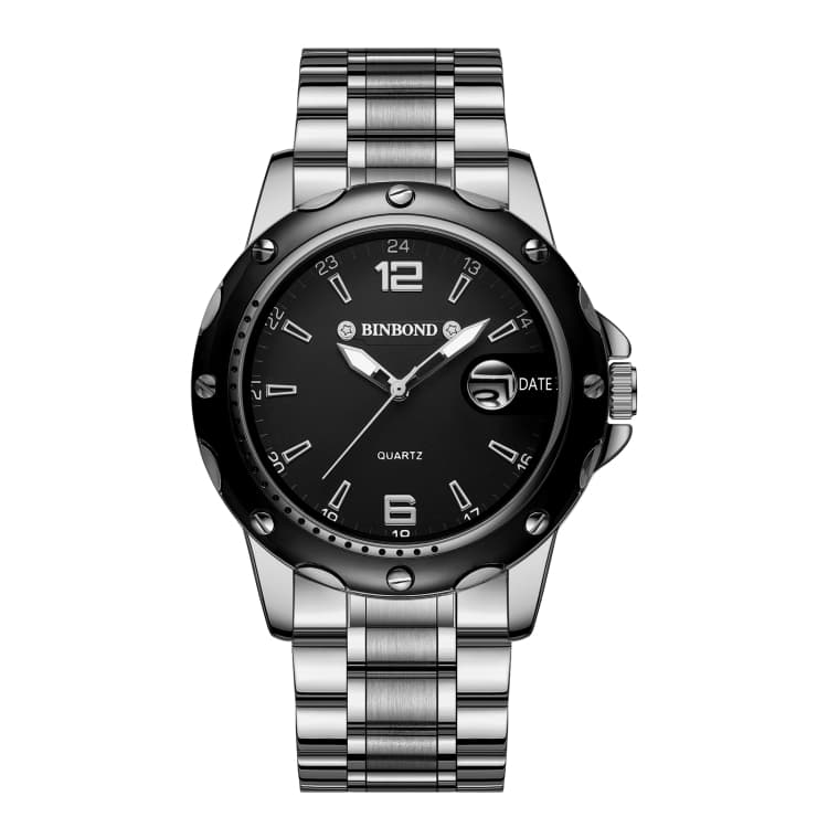 BINBOND B9696 Orologio da esterno al quarzo luminoso impermeabile, Colore: Bianco acciaio-Nero - Immagine 1