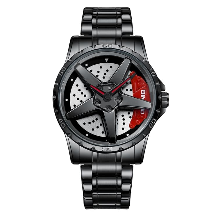 BINBOND D002 Orologio da uomo multifunzionale con quadrante a mozzo, impermeabile e resistente all'usura (Acciaio nero-rosso) - Immagine 1