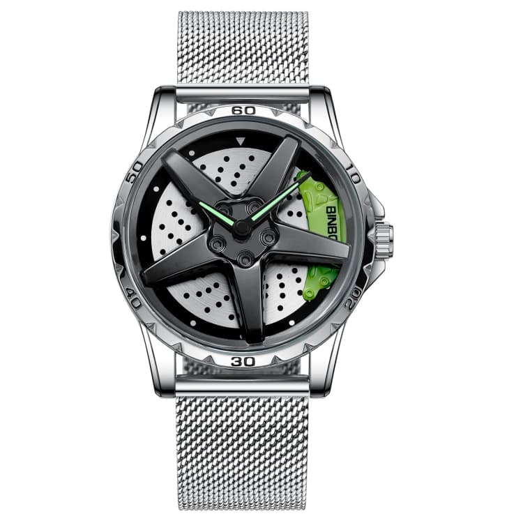 BINBOND D002 Orologio da uomo multifunzionale con quadrante a disco, impermeabile e resistente all'usura (Bianco Rete-Bianco-Verde) - Immagine 1