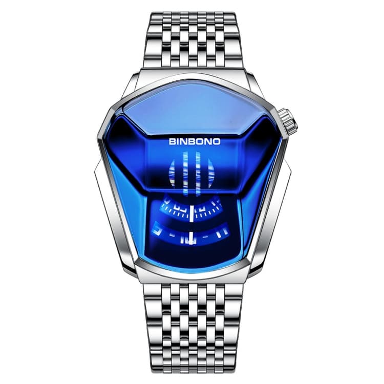 Orologio BINBOND Locomotive Concept in acciaio per uomo, tecnologia nera (quadrante blu acciaio bianco) - Immagine 1