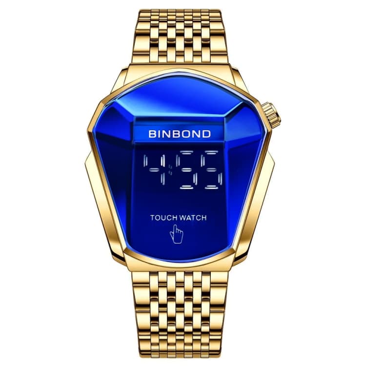 BINBOND Orologio Concetto Locomotiva Touch Screen Acciaio Cinturino Uomo Tecnologia Nera (Oro Blu Pieno) - Immagine 1