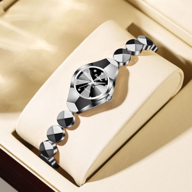 BINBOND N220 30m Orologio da donna impermeabile al quarzo con bracciale (Acciaio bianco-nero) - Immagine 1