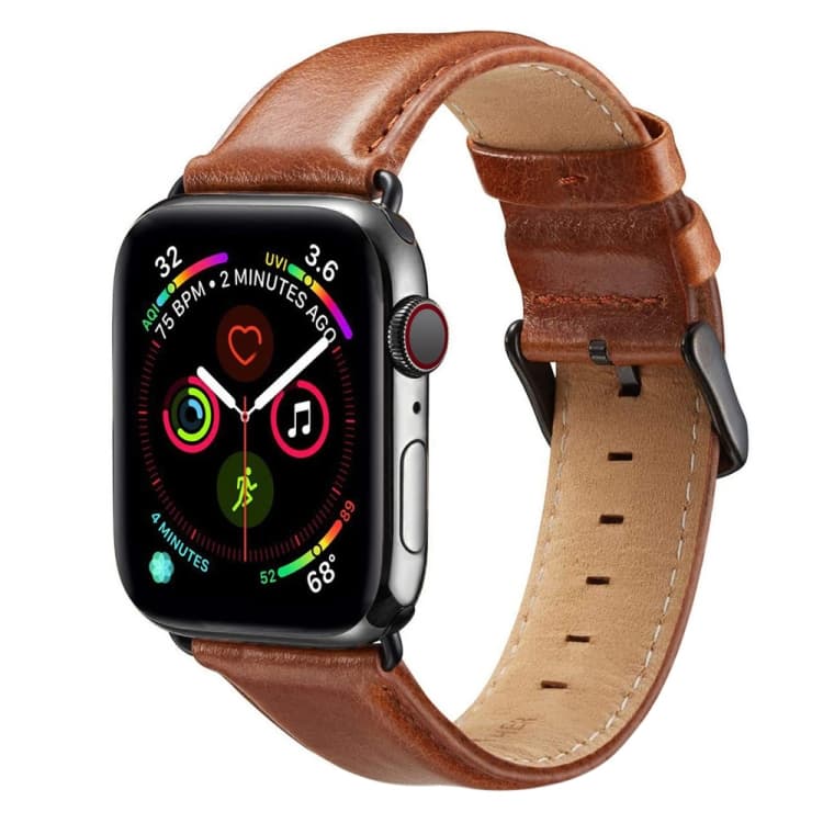 Cinturino per orologio in pelle con fibbia nera per Apple Watch Series 10 42mm / 9&8&7 41mm / SE 3&SE 2&6&SE&5&4 40mm / 3&2&1 38mm (Marrone) - Immagine 1