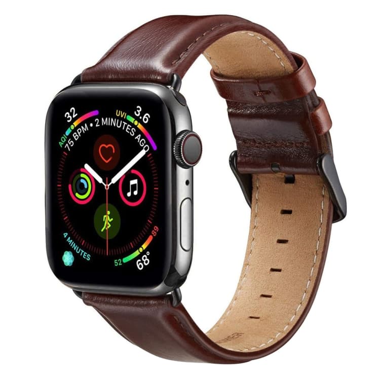 Cinturino in pelle con fibbia nera per Apple Watch Ultra 49mm e Watch Ultra 2 49mm / Series 10 46mm / 9&8&7 45mm / SE 3&SE 2&6&SE&5&4 44mm / 3&2&1 42mm (Marrone scuro) - Immagine 1