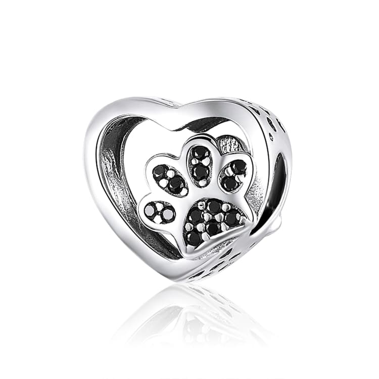 Black Zircon Beaded S925 Sterling Silver Pet Paw Print Beads DIY Bracelet Bead - Immagine 1
