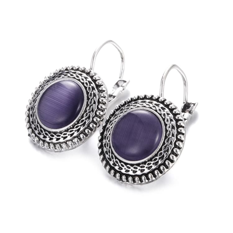 Orecchini a goccia grandi Boho per donna, gioielli intagliati, argento tibetano vintage, orecchini lunghi bohémien (viola) - Immagine 1