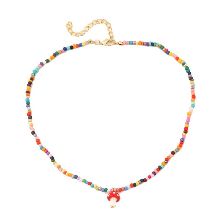 Collana boho in pietra naturale colorata rotta, modello: N2106-31 perline di riso color fungo - Immagine 1