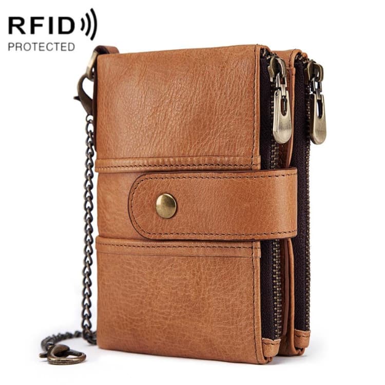 BP804 RFID Anti-Theft Wallet Multi-Function Buckle Zipper Retro Leisure Coin Purse(Khaki) - Immagine 1