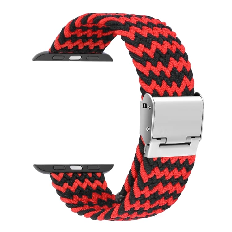 Cinturino per orologio intrecciato + acciaio inossidabile per Apple Watch Series 7 41mm / 6 & SE & 5 & 4 40mm / 3 & 2 & 1 38mm (Nero Rosso Orizzontale) - Immagine 1