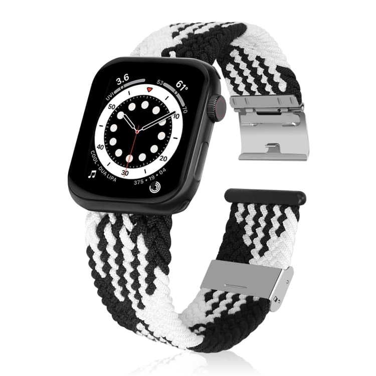 Cinturino per Apple Watch intrecciato + acciaio inossidabile per Apple Watch Series 7 45mm / 6 & SE & 5 & 4 44mm / 3 & 2 & 1 42mm (Nero Bianco Verticale) - Immagine 1