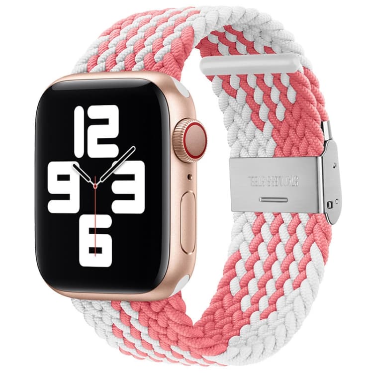 Cinturino per orologio intrecciato + acciaio inossidabile per Apple Watch Series 9&8&7 41mm / SE 3&SE 2&6&SE&5&4 40mm / 3&2&1 38mm (Motivo Z Rosa Bianco) - Immagine 1
