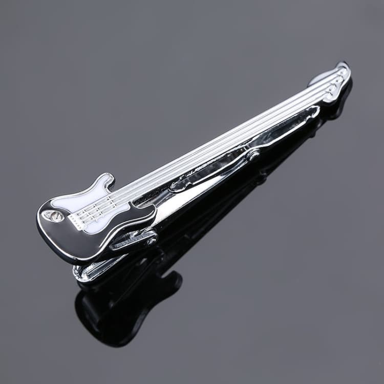 Clip per cravatta da uomo in ottone lucidato con motivo a gomma, colore: bianco nero violino - Immagine 1