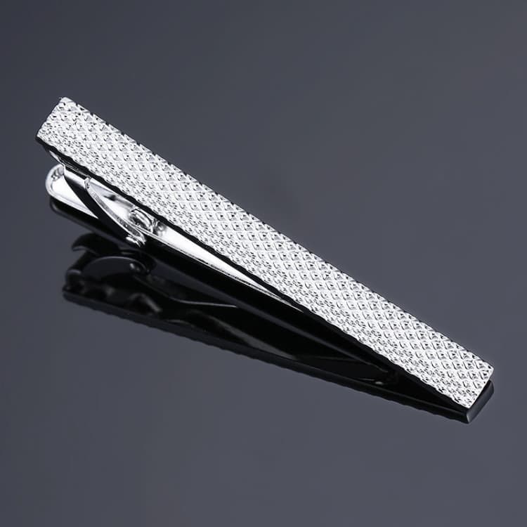Clip per cravatta da uomo in ottone lucido con motivo a gomma, colore: argento fiore a grappolo - Immagine 1