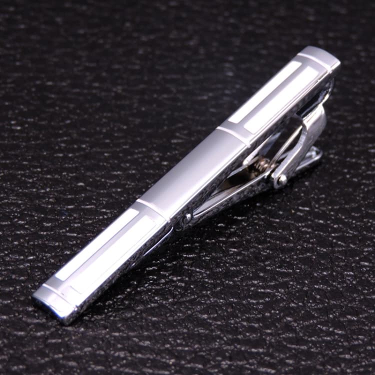 Clip per cravatta da uomo in ottone lucidato con motivo a gomma, colore: bianco argento - Immagine 1