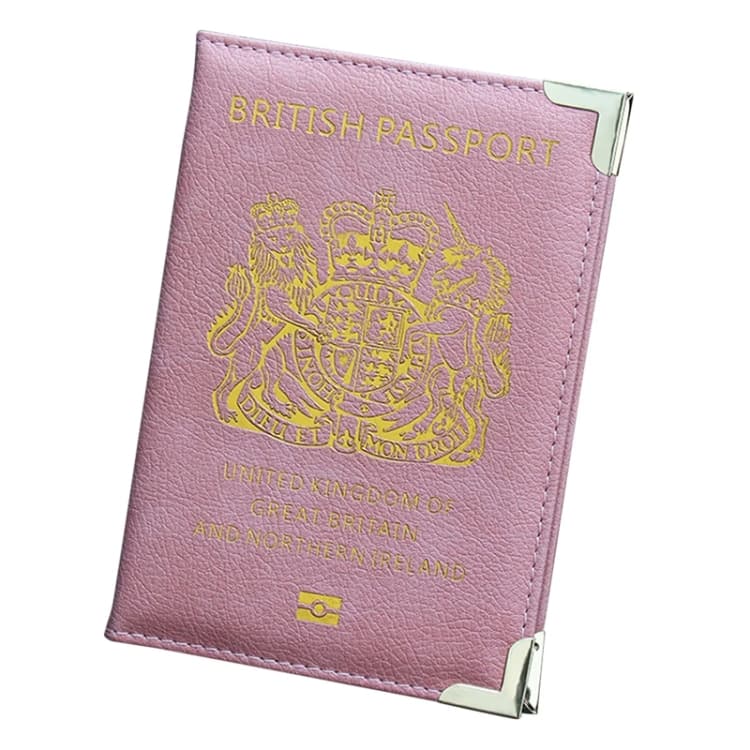 British Passport Case Leather Metal Feet Passport Protection Cover(Pink) - Immagine 1
