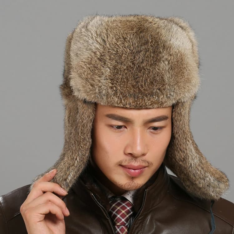 Cappello Bomber in Pelliccia di Coniglio Caldo e Spesso Autunno e Inverno per Uomo, Taglia Cappello: L - Immagine 1