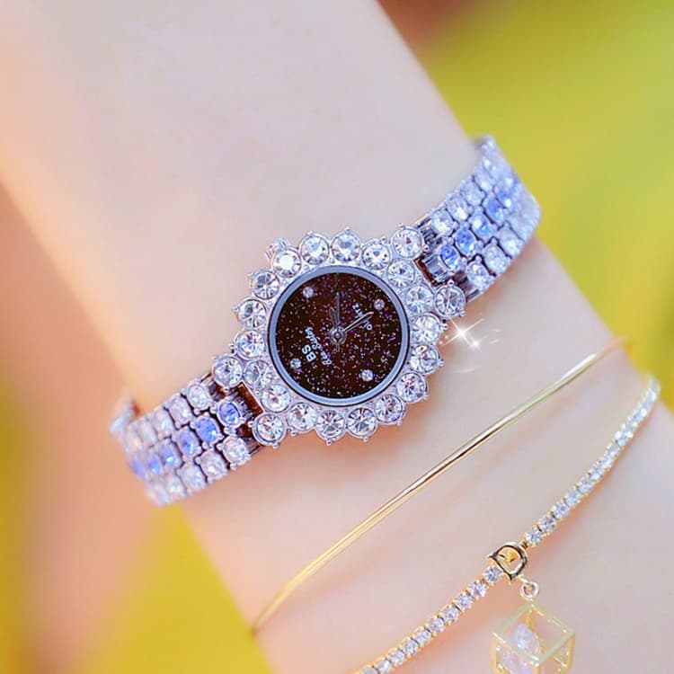 Orologio BS Bee Sister FA1580 scintillante pieno di diamanti, catena da donna temperamento (blu argento) - Immagine 1