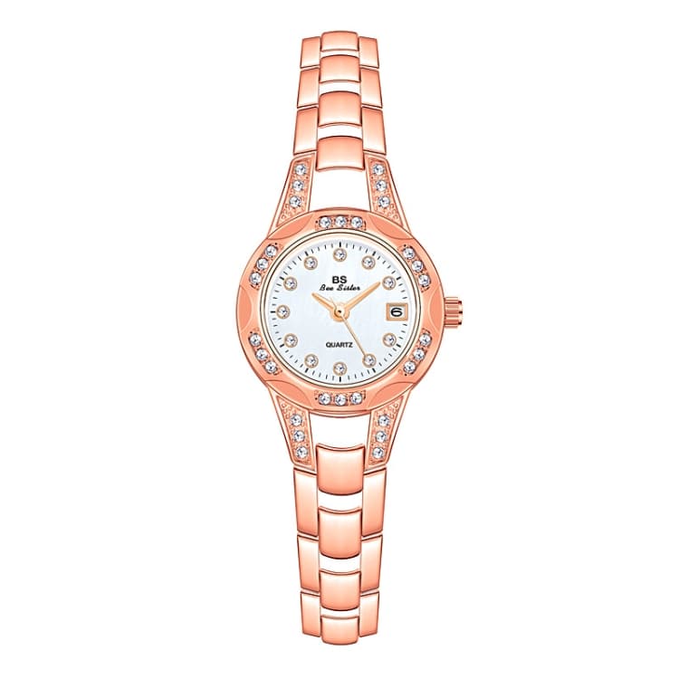 BS Bee Sister FA1679 Orologio a Catena con Diamanti per Donne, Piccolo Orologio Rotondo Carino con Calendario (Oro Rosa) - Immagine 1