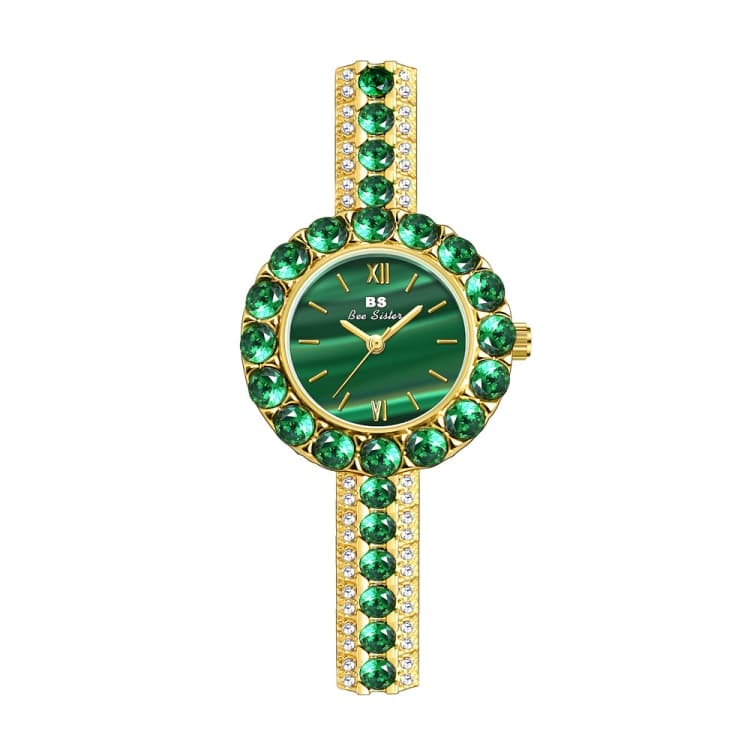BS Bee Sister FA1698 Orologio da donna semplice, temperamento retrò, texture malachite, piccolo verde (oro) - Immagine 1