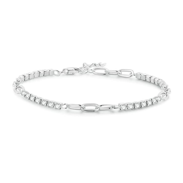 BSB102 Bracciale in argento sterling S925 con zirconi quadrati placcati oro bianco e mosaico scintillante - Immagine 1