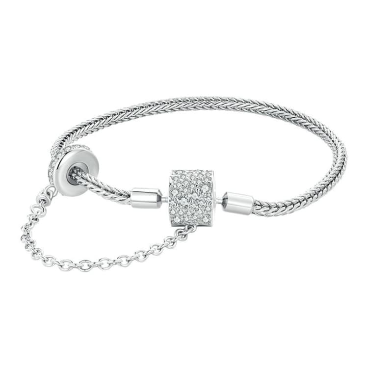 BSB103-19 Bracciale a Cilindro con Fibbia in Argento Sterling S925 Placcato Oro Bianco e Zircone - Immagine 1