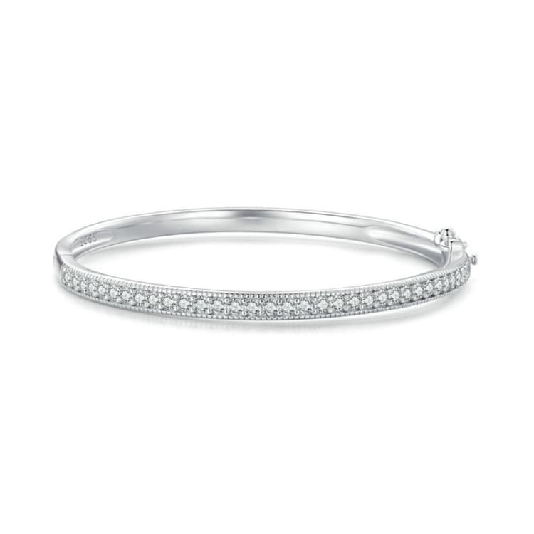 BSB130-17 Bracciale sottile glitterato in argento sterling S925 placcato oro bianco con zirconi - Immagine 1