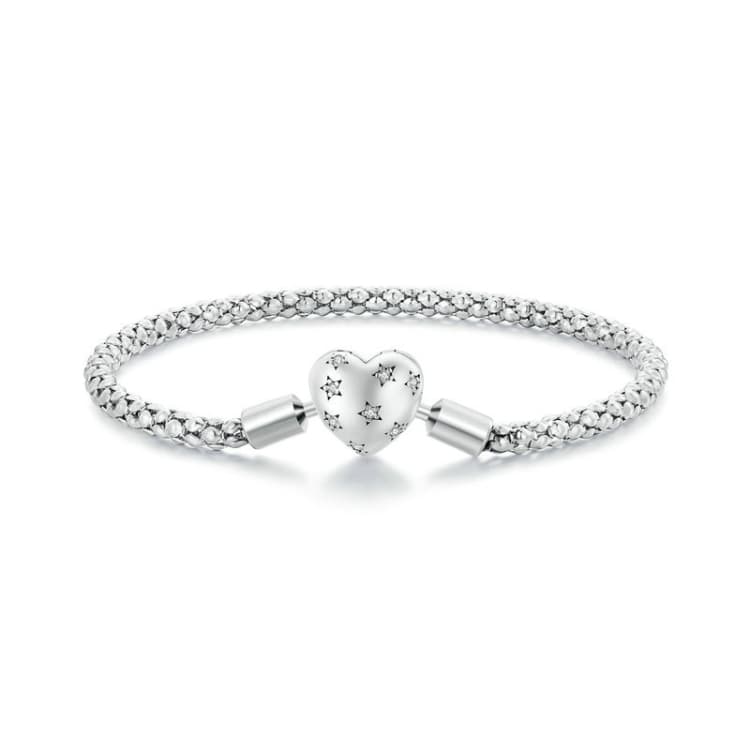 BSB135 Bracciale a catena base a forma di cuore placcato argento S925, decorazione per mano 17cm - Immagine 1