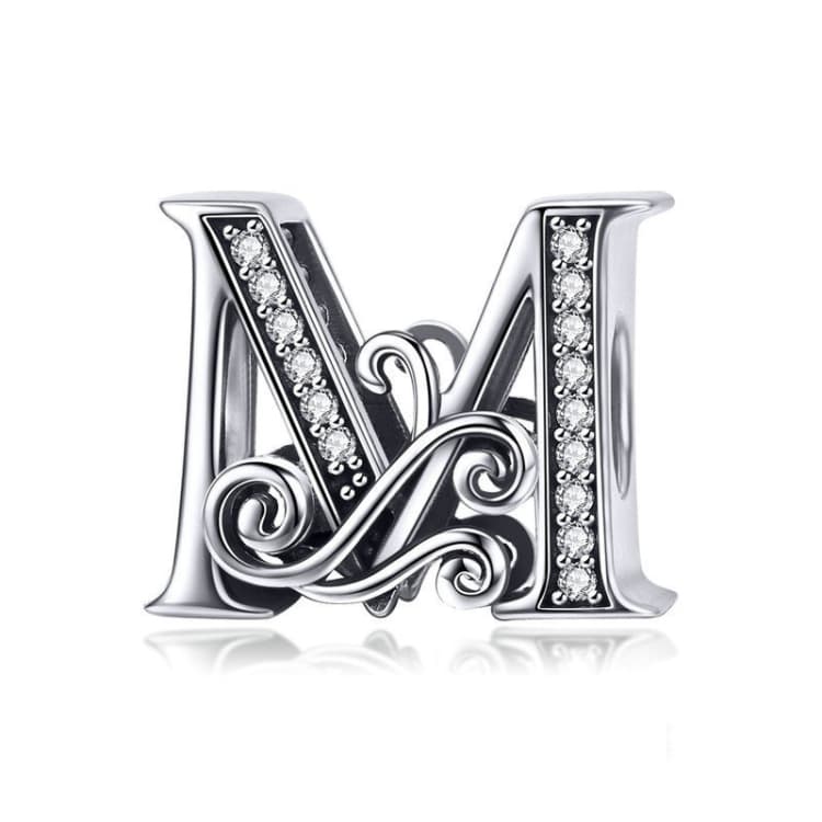 BSC030 26 Letters DIY Bracelet Beaded Accessories Zircon Silver Beads, Style: M - Immagine 1