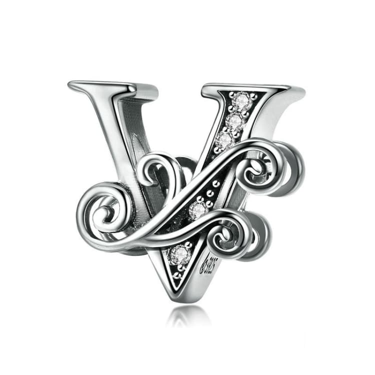 BSC030 26 Letters DIY Bracelet Beaded Accessories Zircon Silver Beads, Style: V - Immagine 1