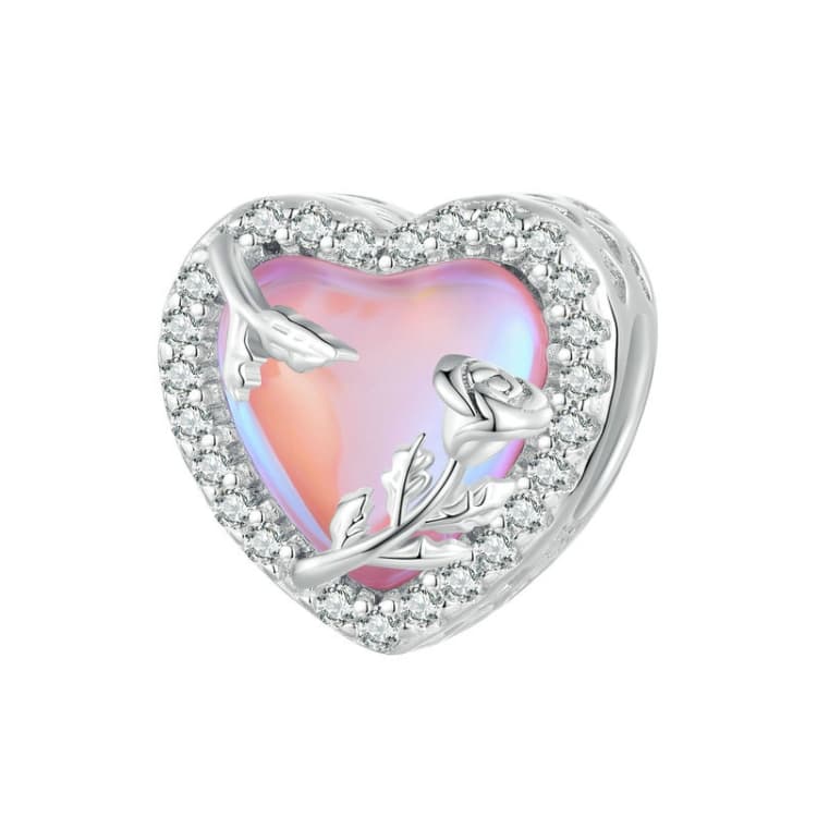 BSC724 925 Silver Pink Glass Rose Bead DIY Hollow Love Bracelet Bead - Immagine 1