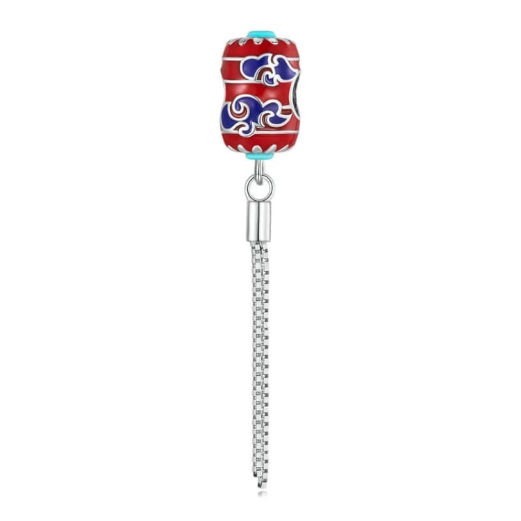 BSC727 Sterling Silver S925 Auspicious Clouds Red Lantern Bracelet Bead Pendant - Immagine 1