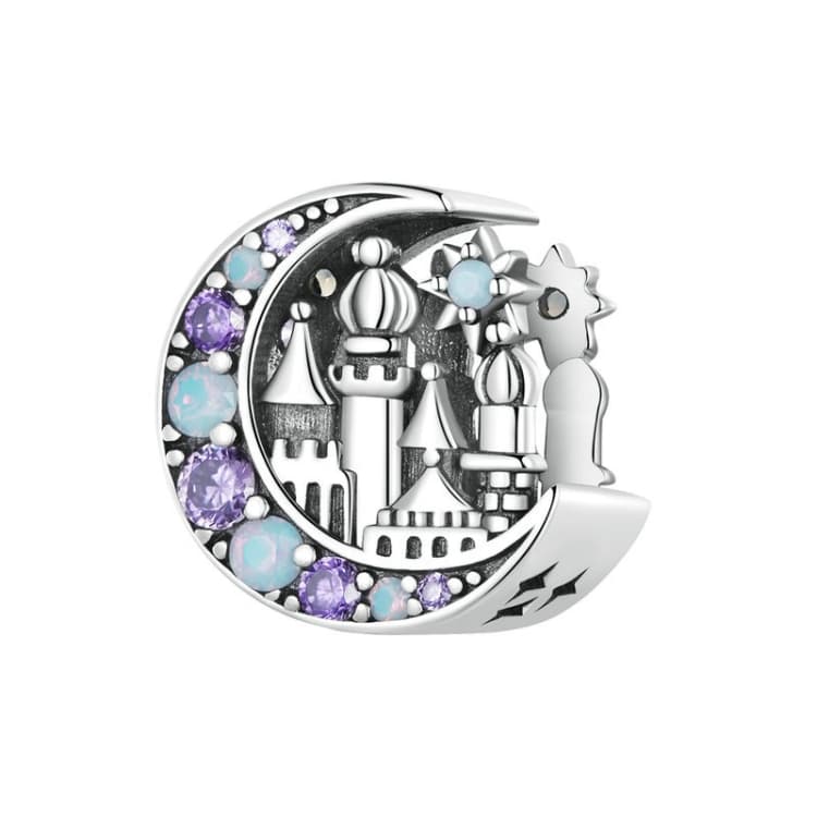 BSC892 925 Sterling Silver Purple Moon Moonlight Castle Diy Beaded Bracelet Accessories - Immagine 1