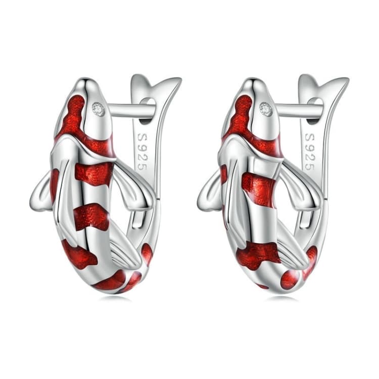 BSE742 Orecchini Koi Portafortuna in Argento Sterling S925 Zirconia Placcato Oro Bianco - Immagine 1