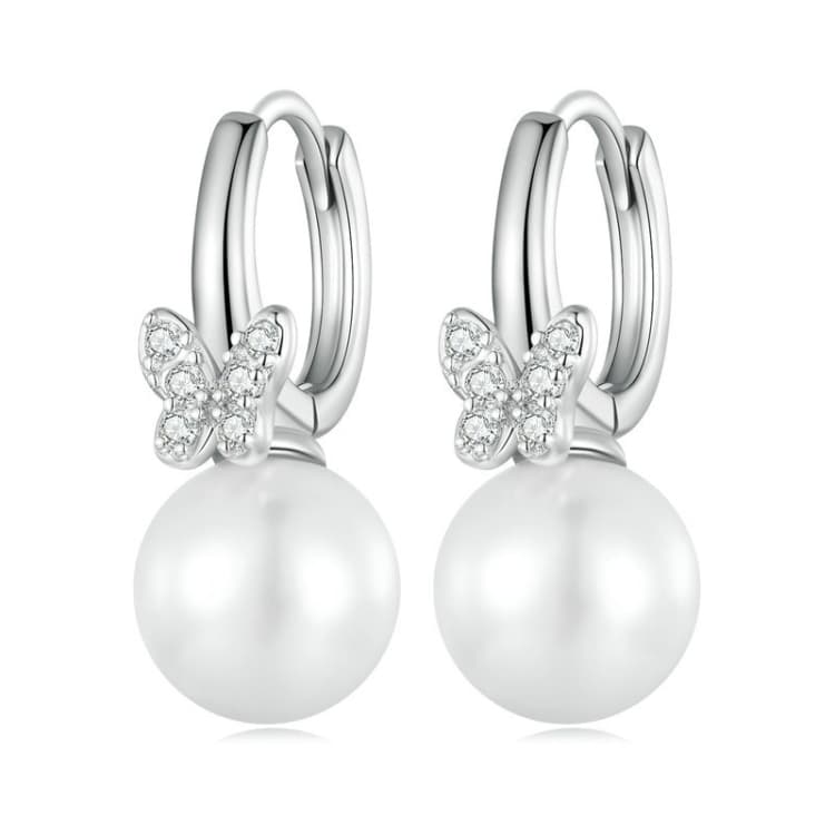 Orecchini in argento sterling S925 con perline a conchiglia e zirconi placcati oro bianco BSE760 - Immagine 1